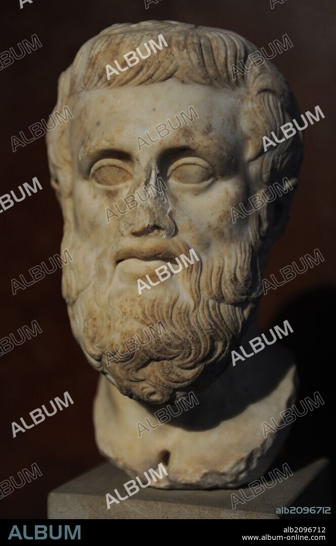 SOFOCLES (Grecia), 496 a. C. -Atenas, 406 a. C.) Poeta trágico de la Antigua Grecia.. Copia romana. S. I A. c. de un original del S. IV a. C. Mármol. Neues Museum (Nuevo Museo). Berlín.