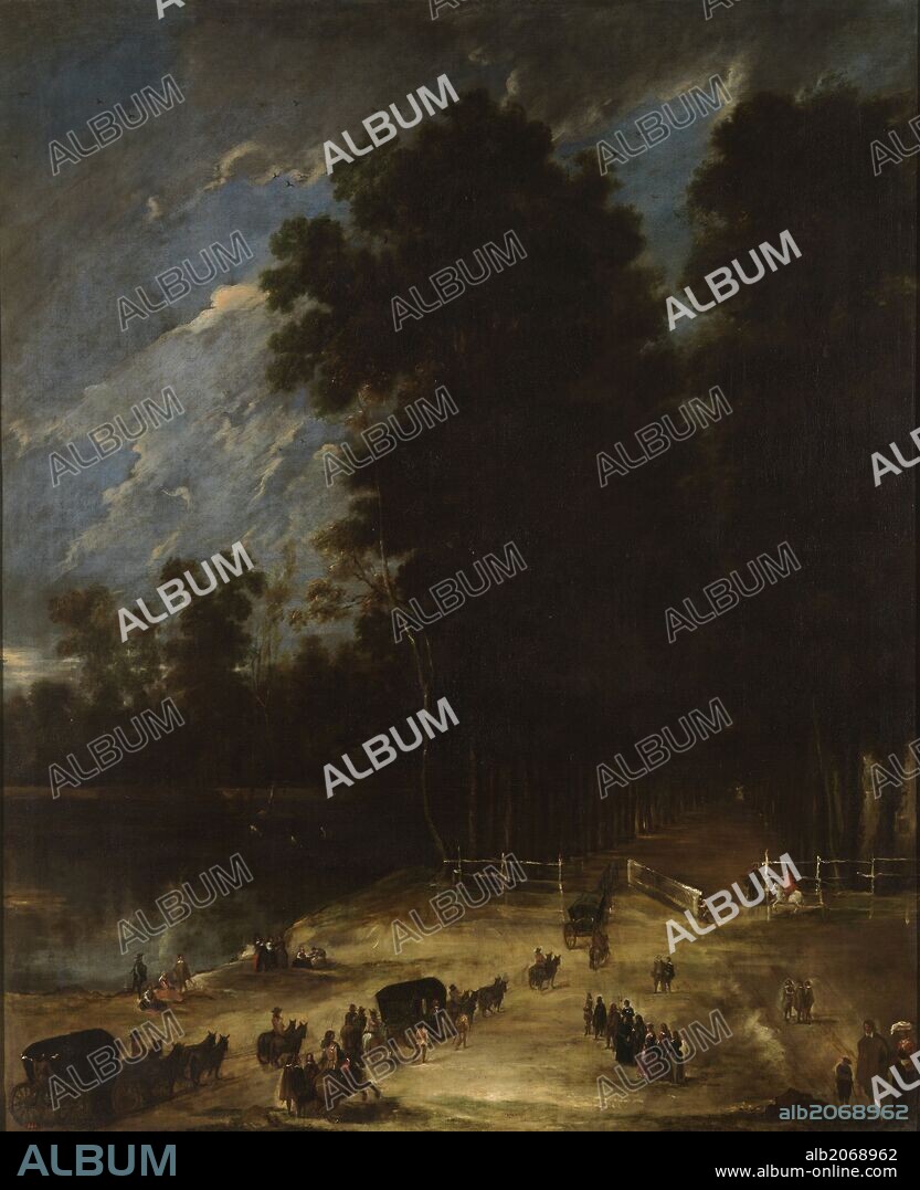JUAN BAUTISTA MARTÍNEZ DEL MAZO. Juan Bautista Martínez del Mazo / 'La calle de la Reina en Aranjuez', Siglo XVII, Escuela Española, Óleo sobre Lienzo, 245 cm x 202 cm, P01214.