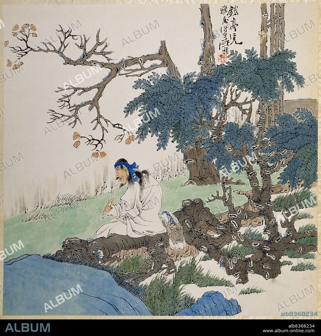 China: 'Playing the Flute'. Ink painting by Ren Yi (1840-1896), c. 1860-1880.<br/><br/>. Ren Yi (1840-1896), also known as Ren Bonian, was a Chinese painter born in Zhejiang during the Qing Dynasty era. He moved to Shanghai in 1855 after the death of his father, which exposed him to Western thinking within a more urban environment. He became a member of the Shanghai School, fusing popular and traditional styles. He is sometimes referred to as one of the 'Four Rens'.