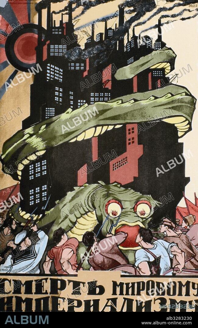 HISTORIA DE LA URSS. Cartel de propaganda soviética: "MUERTE AL IMPERIALISMO MUNDIAL".