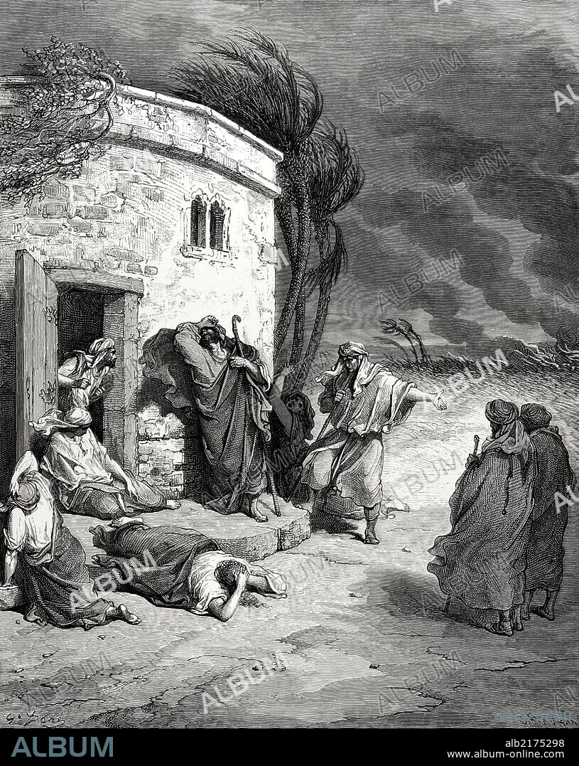 Old Testament. Job. Job Hears of his misfortunes. Job 1. Engraving by G. Dore.