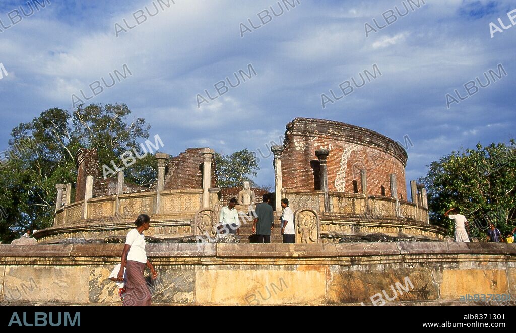 Vatadage is a type of Buddhist structure found in Sri Lanka. It is also known as a dage, thupagara, and cetiyagara. Vatadages were built around small stupas for their protection, which often enshrined a relic or were built on hallowed ground.<br/><br/>. Polonnaruwa, the second most ancient of Sri Lanka's kingdoms, was first declared the capital city by King Vijayabahu I, who defeated the Chola invaders in 1070 CE to reunite the country under a national leader.