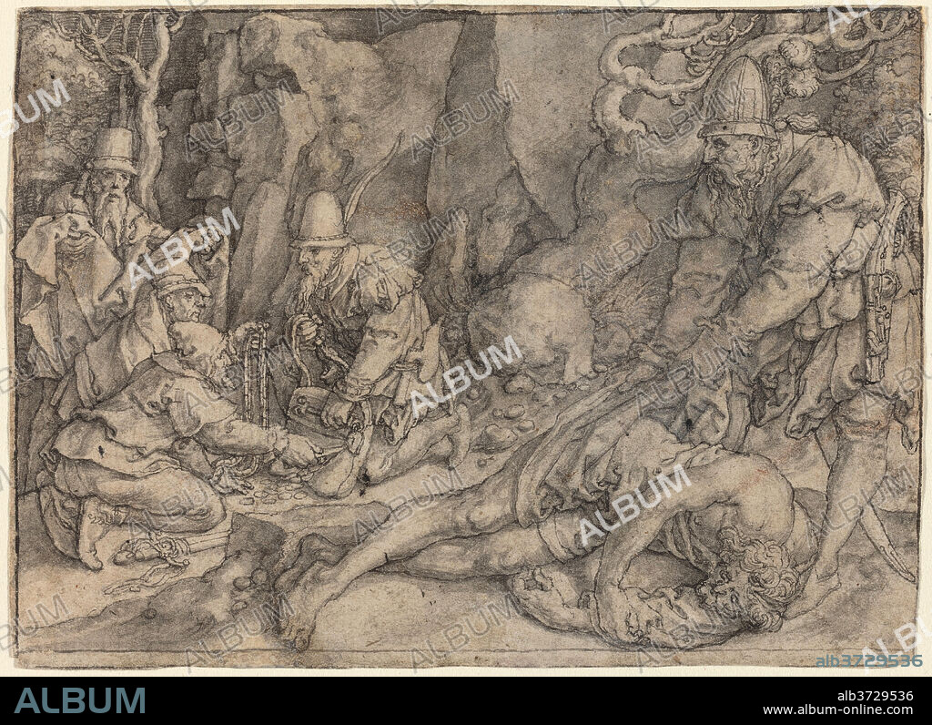 HEINRICH ALDEGREVER. A Man Overpowered By Thieves. Dated: c. 1554. Dimensions: overall: 8.1 x 11.1 cm (3 3/16 x 4 3/8 in.). Medium: black ink and gray wash on buff laid paper.