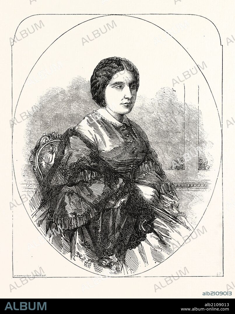 MADAME MIOLAN-CARVALHO, OF THE ROYAL ITALIAN OPERA, COVENT GARDEN, LONDON, UK. Marie Caroline Miolan-Carvalho, December 31, 1827, Marseille - July 10, 1895, Chateau-Puys, was a famed French operatic soprano, particularly associated with light lyric and coloratura roles.