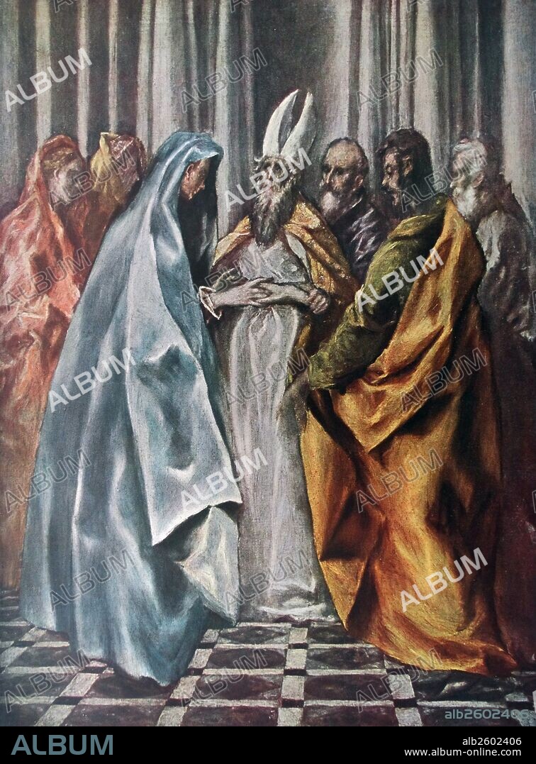 Painting titled 'The Marriage of the Virgin Mary'. Painted by El Greco (1541-1614)  born Doménikos Theotokópoulos, was a painter, sculptor and architect of the Spanish Renaissance. Dated 17th Century.