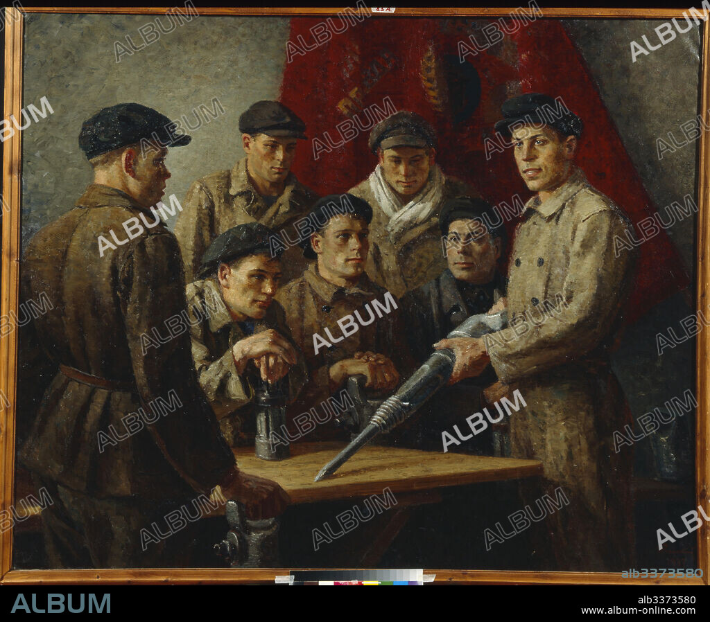 GEORGI GEORGIEVICH RYAZHSKY. Before shift work. Stakhanov Brigade.