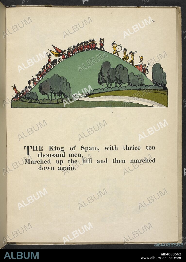 CLAUD LOVAT FRASER. 'The King of Spain, with thrice ten thousand men, '.  Nursery Rhymes, with pictures by C. L. Fraser. London : T. C. & E. C. Jack,  [1919]. Source: 128 - Album alb4083562