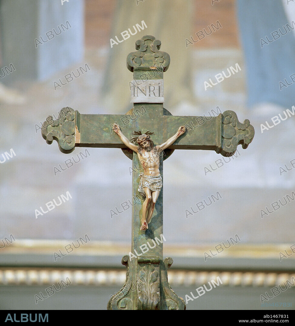 Spain. Catalonia. Montblanc. The Convent and Sanctuary de la Serra. Founded in 1295 by Irene Lascaris. The green cross. Detail. 13th century.