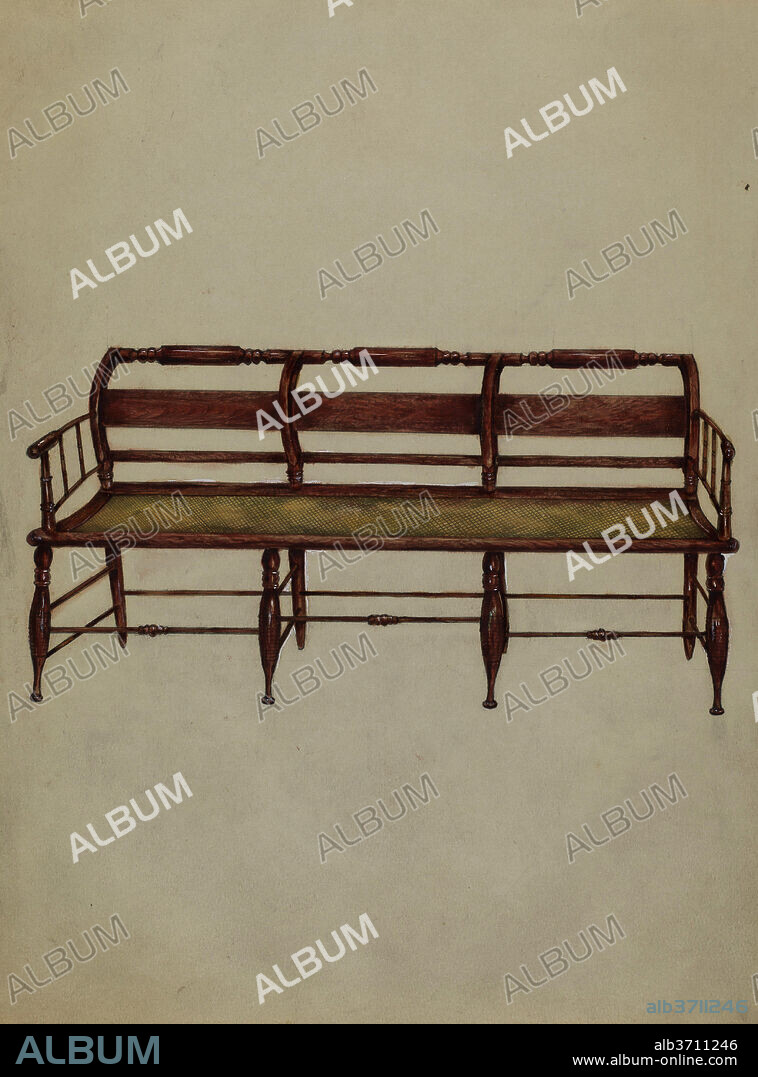 HENRY MEYERS. Settee or Hall Seat. Dated: c. 1936. Dimensions: overall: 30.1 x 21.9 cm (11 7/8 x 8 5/8 in.)  Original IAD Object: none given. Medium: watercolor, colored pencil, graphite, and heightening on paper.