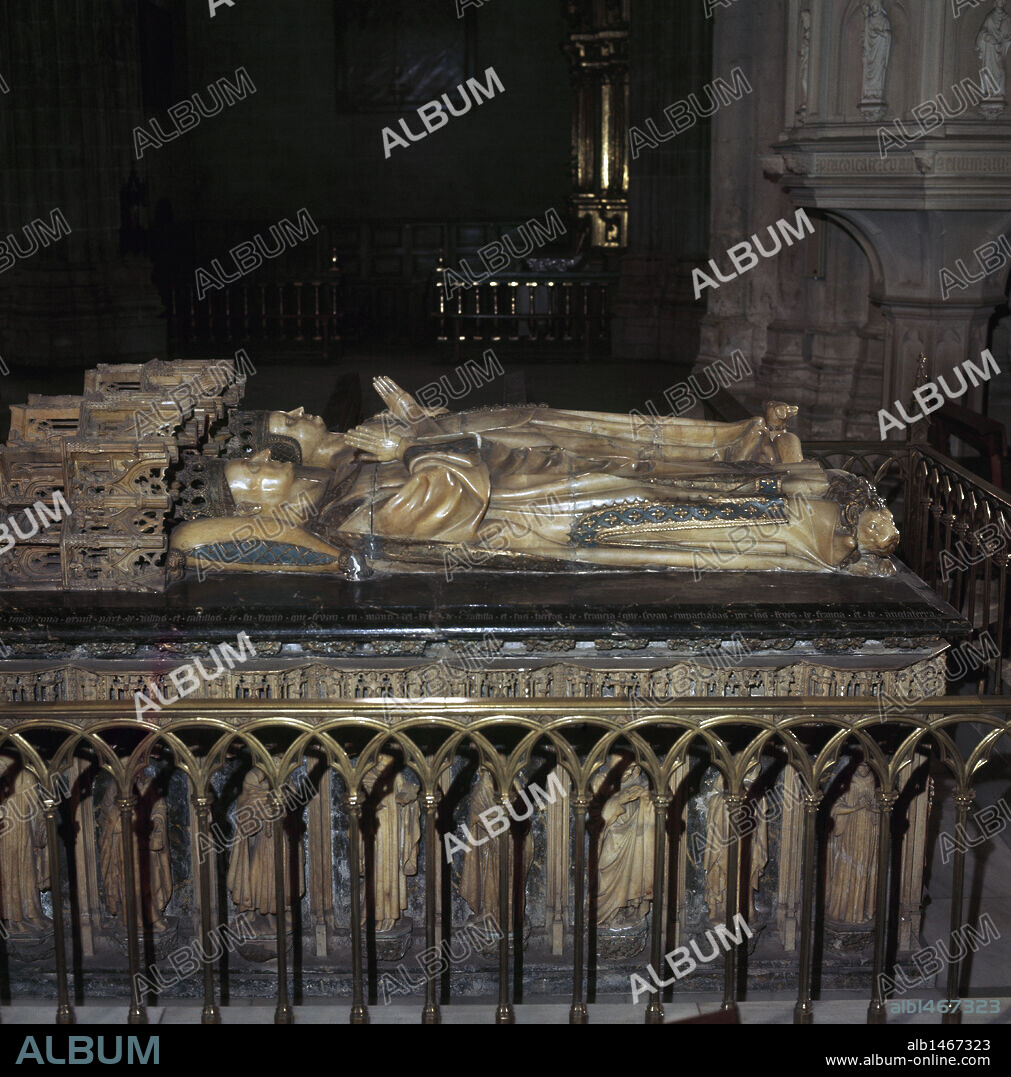 CARLOS III, el Noble (Nantes, 1361-Olite, 1425). Rey de Navarra (1387-1425). Se casó en 1373 con Leonor de TRASTAMARA. Tumba del monarca con su esposa en la Catedral de Pamplona. Navarra.