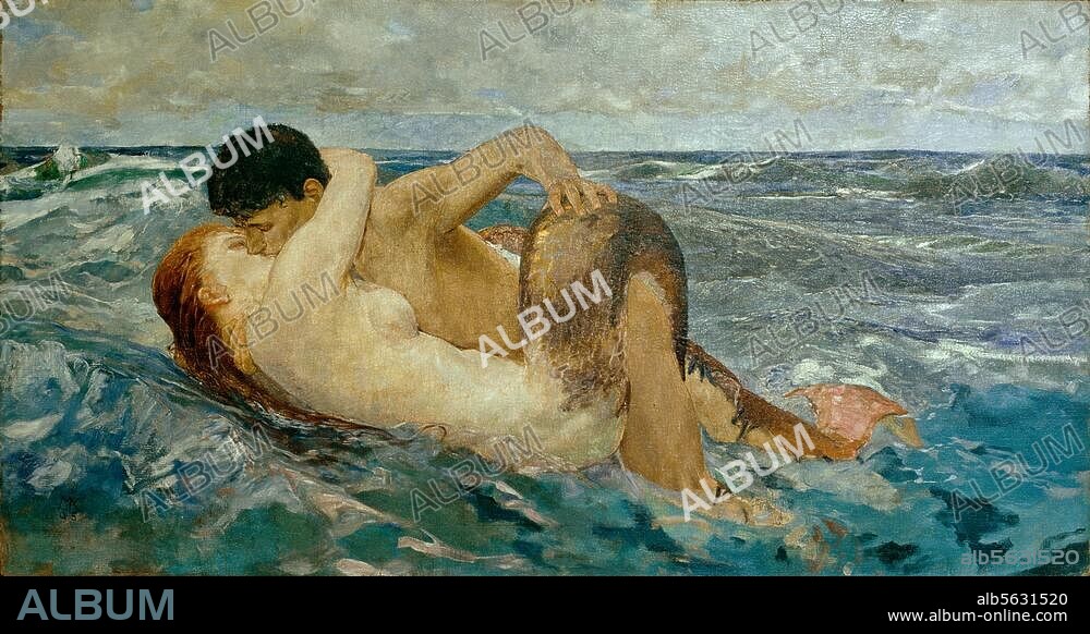 MAX KLINGER (PEINTRE). Klinger, Max ; 1857-1920. - "La Sirène" (ou : Triton et Néréide), 1895. Huile sur bois, H. 1,00 ; L. 1,83. Florence, Collection Villa Romana.