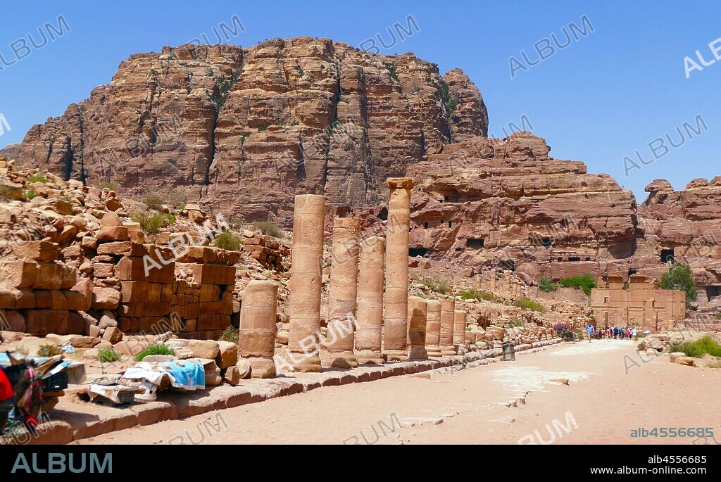 The Great Temple at Petra, Jordan, is a grand monumental complex that lies south of the Colonnaded Street at Petra. The complex was probably completed in the early first century CE, under the rule of Nabatean king Aretas IV, as suggested by architectural and sculptural details..