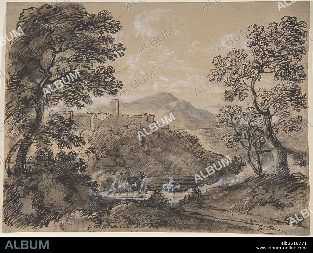 Hilly Landscape with Travellers. Artist: Johann Georg von Dillis (German, Grüngiebing 1759-1841 Munich). Dimensions: sheet: 9 x 11 13/16 in. (22.9 x 30 cm). Date: late 18th-mid-19th century.
