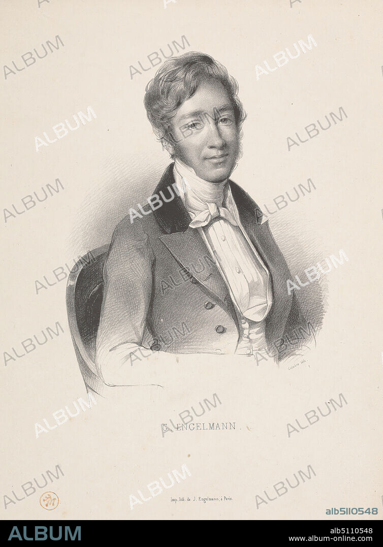 G. Engelmann, Print made by Godefroy Engelmann, 17881839, French, after Gaston Jean Coindre, 18441914, French, Printed by Godefroy Engelmann, 17881839, French, undated, Lithograph on moderately thick, slightly textured, beige wove paper with gray chine collé, Sheet: 10 13/16 x 8 3/16 inches (27.5 x 20.8 cm), Sheet: 9 7/16 x 7 inches (23.9 x 17.8 cm), and Image: 6 7/16 x 4 3/4 inches (16.3 x 12 cm), artist, chair, collar, cravat, man, portrait, tailcoat.