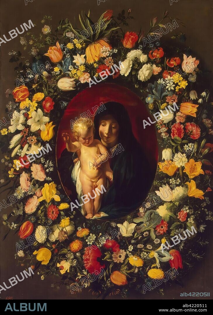 JACOB JORDAENS y ANDRIES DANIELS (PAINTED FLOWER). 'Madonna and Child in the Garland of Flowers'. Flanders, Circa 1618. Dimensions: 104x73,5 cm.
