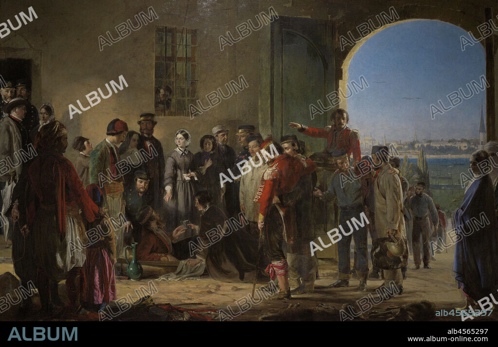 JERRY BARRETT (1824-1906). ENGLISH PAINTER.. The Mission of Mercy: Florence Nightingale receiving the Wounded at Scutari. Painting by Jerry Barrett (1824-1906). Oil on canvas (147 x 218,2 cm), 1857. National Portrait Gallery. London, England, United Kingdom.