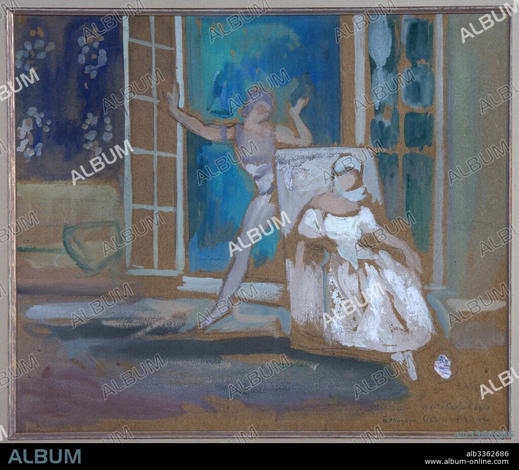 LÉON BAKST. Nijinsky and Karsavina in the ballet Le Spectre de la Rose.