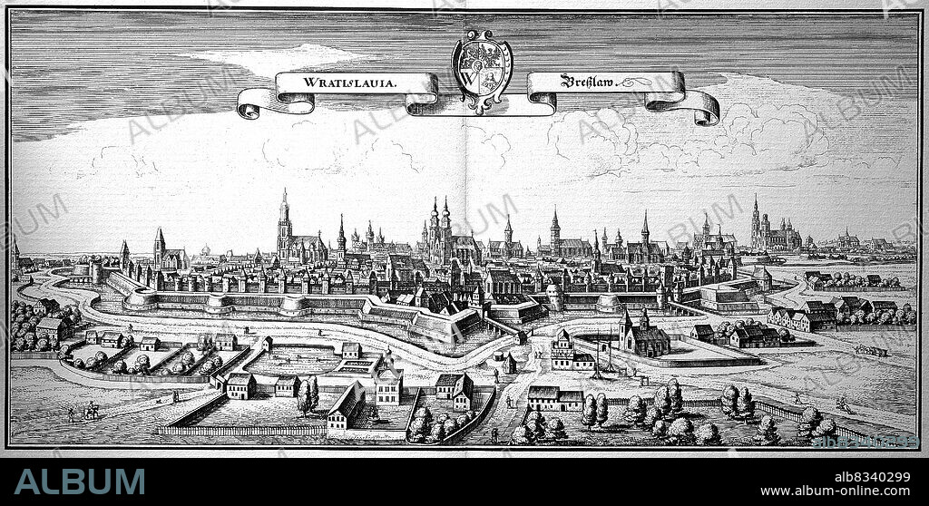 Breslau, heute Wroclaw, Niederschlesien, heute Polen / Breslau, today Wroclaw, Lower Silesia, today Poland, historical, digital improved reproduction of an original from the 18th century / digital restaurierte Reproduktion einer Originalvorlage aus dem 18. Jahrhundert, genaues Originaldatum nicht bekannt.