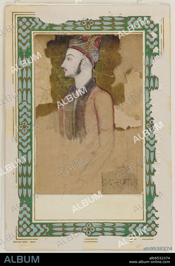 Portrait of Ibrahim Adil Shah II, of Bijapur (d.1626) (?). Date: ca. 1640. Period: Adil Shahi dynasty. Color and gold on paper. Origin: Bijapur, Karnataka state, Deccan plateau, India.