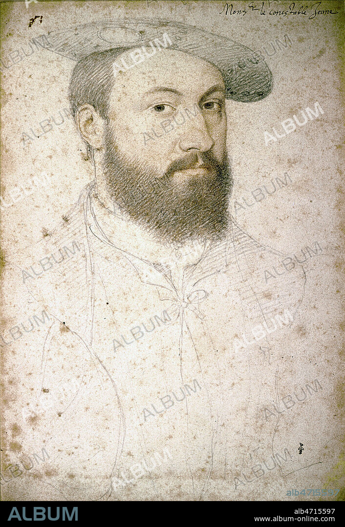 Portrait d'Anne de MONTMORENCY (1493-1567), futur connetable de France. Dessin a la pierre noire et a la sanguine attribue a Jean CLOUET (1485-1541) vers 1530, et conserve au Musee Conde a Chantilly. Credit : Collection JEAN VIGNE / KHARBINE-TAPABOR.