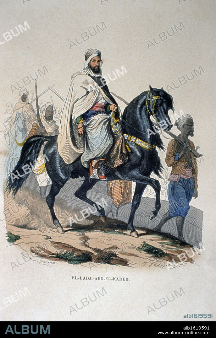 Abd al-Qadir al-Jaza'iri by Artist Unknown from L'Afrique Francaise L'Empire De Maroc by P. Christian,  1846,  USA,  Chicago,  Newberry Library.
