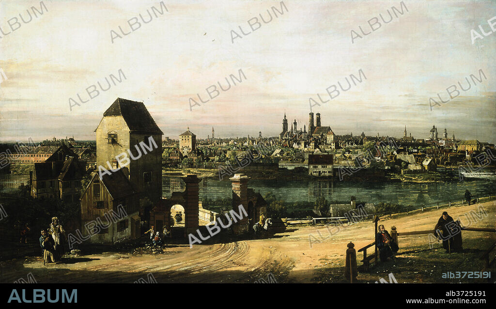BERNARDO BELLOTTO AND WORKSHOP. View of Munich. Dated: c. 1761. Dimensions: overall: 69.2 x 119.8 cm (27 1/4 x 47 3/16 in.)  framed: 86.4 x 137.2 x 8.9 cm (34 x 54 x 3 1/2 in.). Medium: oil on canvas.