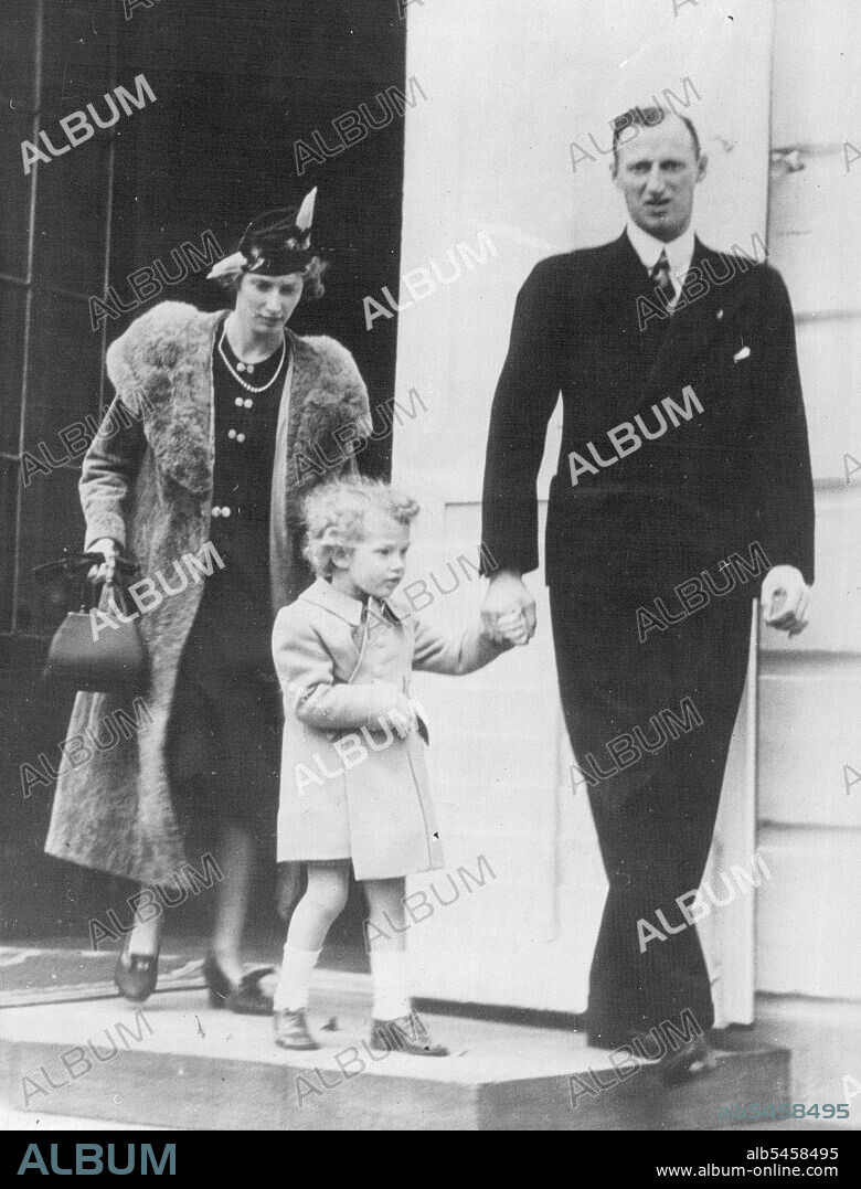 Photo Shows: Prince Knud, Youngest son of King Christian of Denmark, Leaving with Princess Carline Mathilde and their little daughter, Princess Elisabeth, after paying a birthday visit to Prince Walsdemar in Copenhagen.
Prince Knud Takes His Family on Birthday Visit to Prince Waldemar in Copenhagen.
Prince Waldemar of Denmark, Youngest brother of the late Queen Alexandra, celebrated his 80th birthday in Copenhagen.
Prince Waldemar is affectionately known as the "Uncle Of Kings" because he was at one time uncle to five rulers.
King Haakon of Norway is a nephew of Prince Waldemar. October 28, 1938.