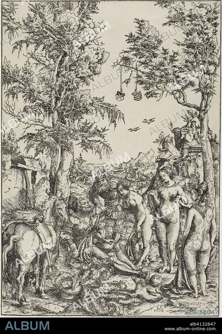 THE ELDER LUCAS CRANACH. The Judgment of Paris. Lucas Cranach the Elder; German, 1472-1553. Date: 1508. Dimensions: 368 x 257 mm (image/block/sheet). Woodcut in black on ivory laid paper. Origin: Germany.