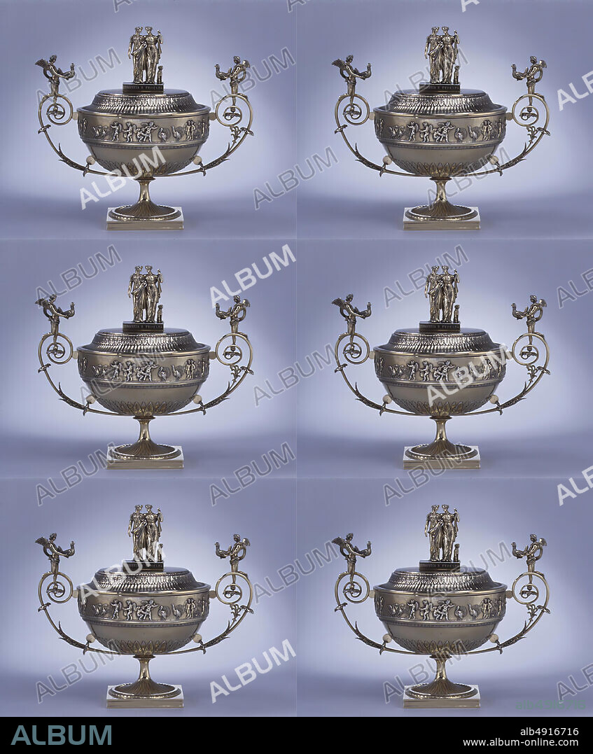 Giovacchino Belli, Sugar bowl with cover, Italian, Rome, Giovacchino Belli (Italian, 17561822, master 1787), ca. 181122, Italian, Rome, Silver gilt, Height (with cover): 8 1/4 in. (21 cm), Metalwork-Silver.
