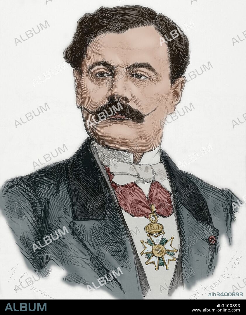 Barón Jerome David (1823-1882). Político francés. Ministro de Obras Públicas en 1870. Retrato. Grabado por J. Robertsen. L'Illustration, Journal Universel, 1871. Coloreado.