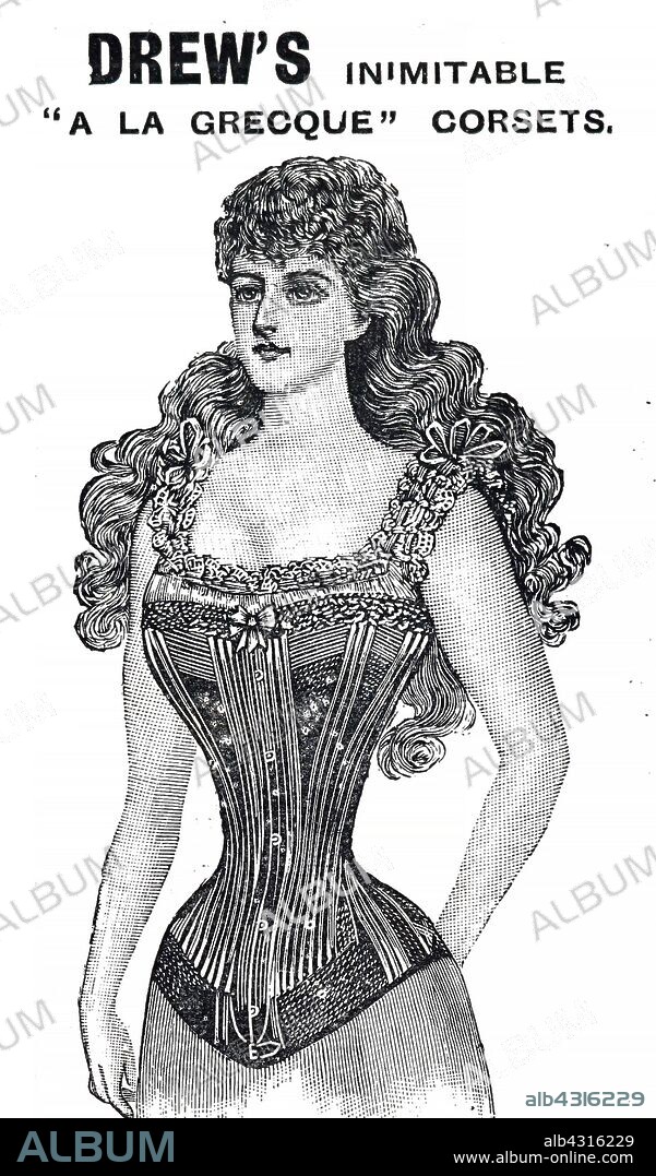 An advertisement for Drew's whalebone corsets. Dated 19th century