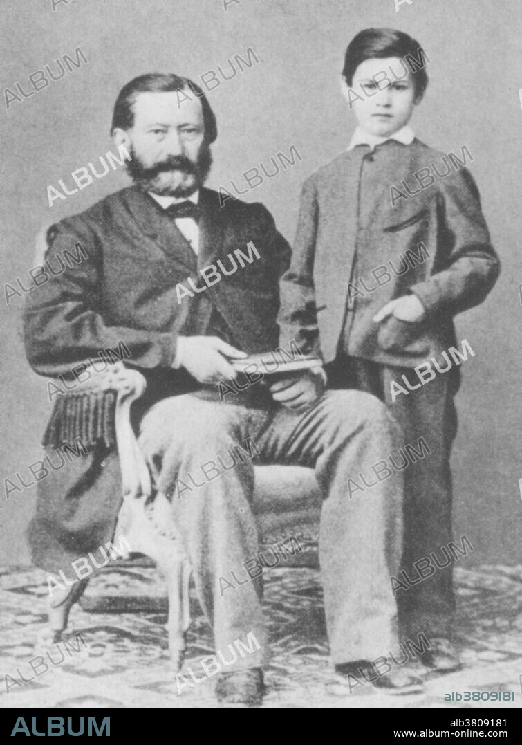 Photograph of Sigmund Freud with his father Jacob taken in 1864 when he was 8 years old. Sigmund Freud born Sigismund Schlomo Freud (1856-1939), Austrian psychologist. Freud theorized that mental illness could have psychological as well as physiological causes. He believed that the mind contains conscious and unconscious levels. Bad memories are repressed and stored unconsciously, but may still affect behavior. Freud studied the unconscious by analyzing subjects' dreams. These studies led him to believe that sexual impulses were responsible for neuroses. Freud is considered one of the great creative thinkers of modern times although his work remains controversial.