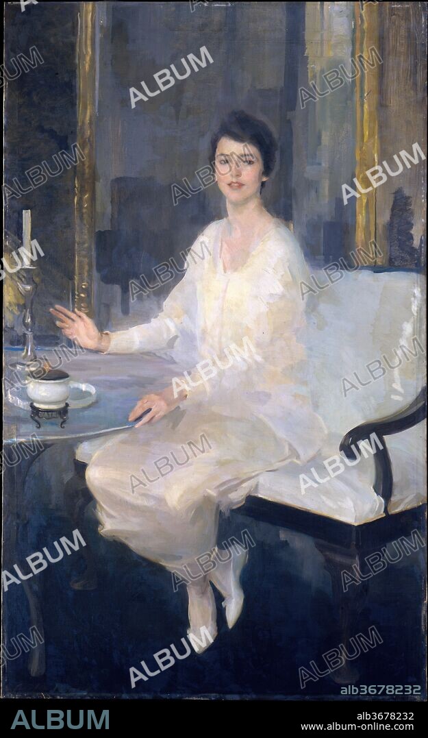 Ernesta. Artist: Cecilia Beaux (American, Philadelphia, Pennsylvania 1855-1942 Gloucester, Massachusetts). Dimensions: 71 3/4 x 43 3/8 in. (182.2 x 110.2 cm). Date: 1914.
In 1899, Cecilia Beaux was heralded by her esteemed colleague William Merritt Chase as "not only the greatest living woman painter, but the best that has ever lived." Today, such a qualified accolade may be interpreted as a backhanded compliment; Beaux herself rejected the term "woman painter." The Met was an early supporter of the artist's career, acquiring this depiction of her favorite niece, Ernesta Drinker, soon after it was produced. One critic praised "the skillful handling of the whites of the costume and sofa and . . . expression of animation and the charm of youth." It was joined in the collection some fifty years later by Ernesta (Child with Nurse), a dynamic portrayal of the same model at the age of two.