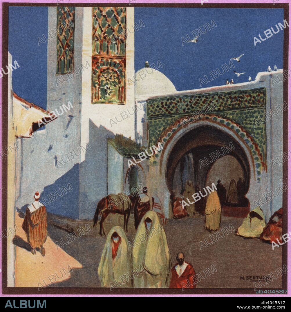 MARIANO BERTUCHI. Ilustración de un rincón de Tetuán. Año 1940.