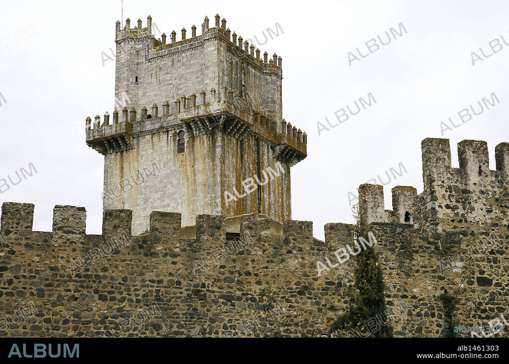 Portugal, Alentejo, Beja. Castle. View of the keep tower. King Dinis of Portugal (1261-1325) reinforced and enlarged the walls and towers (1307) and began the construction of the keep in 1310. Architectural detail.