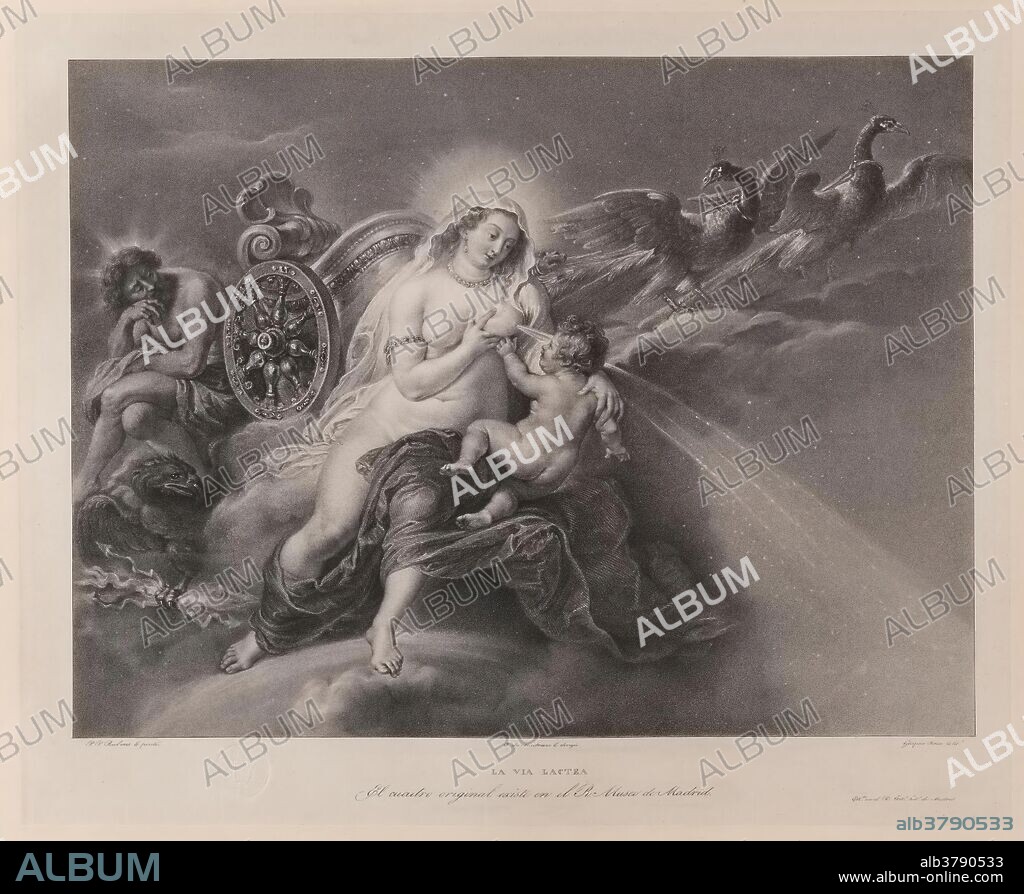 JOSE DE MADRAZO Y AGUDO and GASPAR SENSI Y BALDACHI. Gaspar Sensi y Baldachi (Lithographer) (After Rubens, Peter Paul); José de Madrazo y Agudo (Director); Real Establecimiento Litográfico de Madrid (Printer) / 'The Birth of the Milky Way'. 1829 - 1832. Lithographic aquatint, Crayon lithography, Printing on japon, Scraper on wove paper; 1829 - 1832. Lithographic aquatint, Crayon lithography, Printing on japon, Scraper on wove paper.