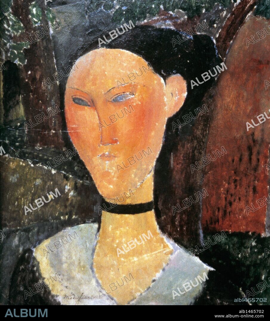 ARTE S. XX. ITALIA. AMEDEO MODIGLIANI (1884-1920). Pintor y escultor italiano, integrante de la Escuela de París. "LA MUJER DE LA CINTA DE TERCIOPELO" (1915). Museo de la Orangerie. París.