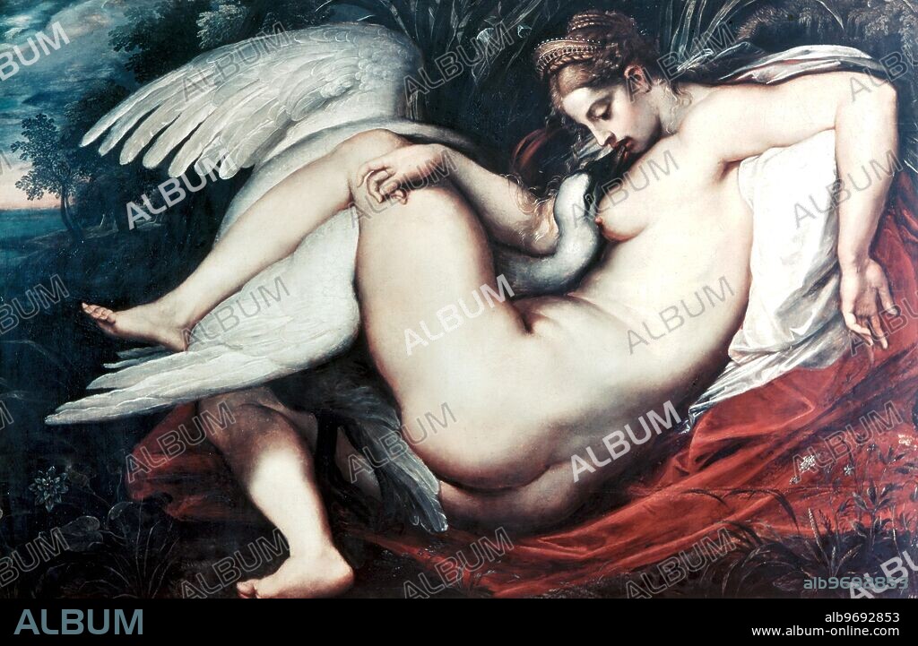 Leda and the Swan. by Rubens . Dresden Gallery. The motif of Leda and the Swan from Greek mythology, in which the Greek god Zeus came to Leda in the form of a swan, was rarely seen in Gothic art, but resurfaced as a classicizing theme, with erotic overtones, in Italian painting and sculpture of the 16th Century. ©Topfoto.