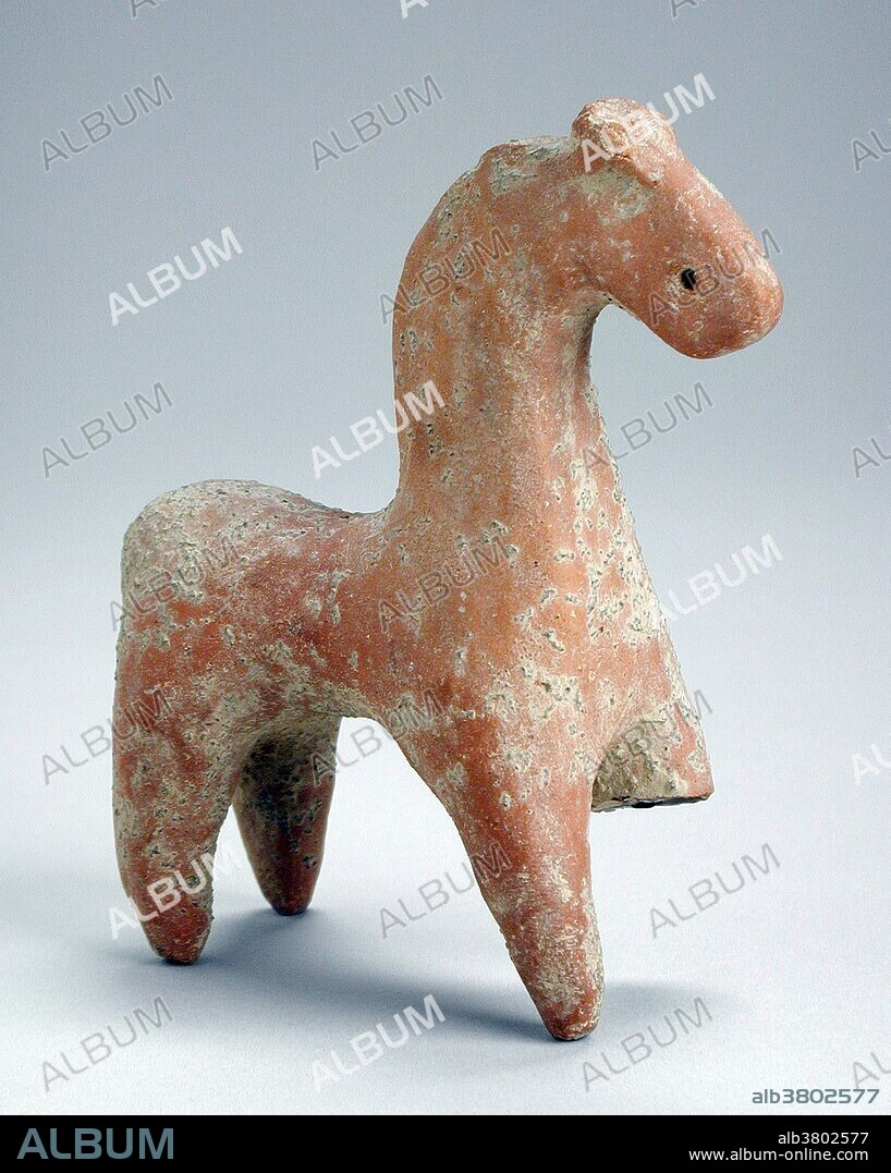 Red terra-cotta sculpture of toy horse, Pakistan, (1st century BC - 1st century AD). The earliest toys were made from materials found in nature, such as rocks, sticks, and clay. Thousands of years ago, Egyptian children played with dolls that had wigs and movable limbs which were made from stone, pottery, and wood. In Ancient Greece and Ancient Rome, children played with dolls made of wax or terra-cotta, sticks, bows and arrows, and yo-yos. When Greek children, especially girls, came of age it was customary for them to sacrifice the toys of their childhood to the gods.