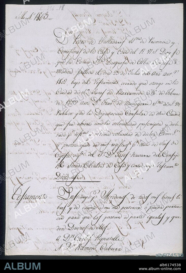 TESTAMENTO DE LA DUQUESA DE ALBA-MARIA DEL PILAR TERESA CAYETANA DE SILVA Y ALVAREZ DE TOLEDO-1803-.