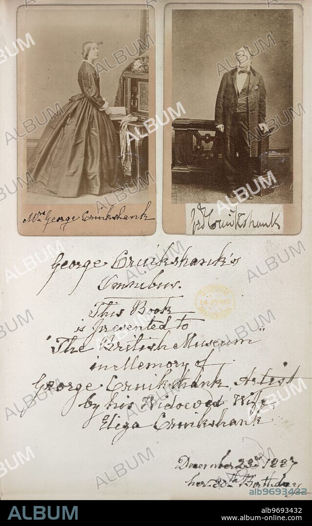 Mr and Mrs George Cruikshank, 1870. Portrait of the famous caricaturist and book illustrator and his wife. From 'George Cruikshank's Omnibus. Illustrated with one hundred engravings Edited by Laman Blanchard'. (London, 1870).