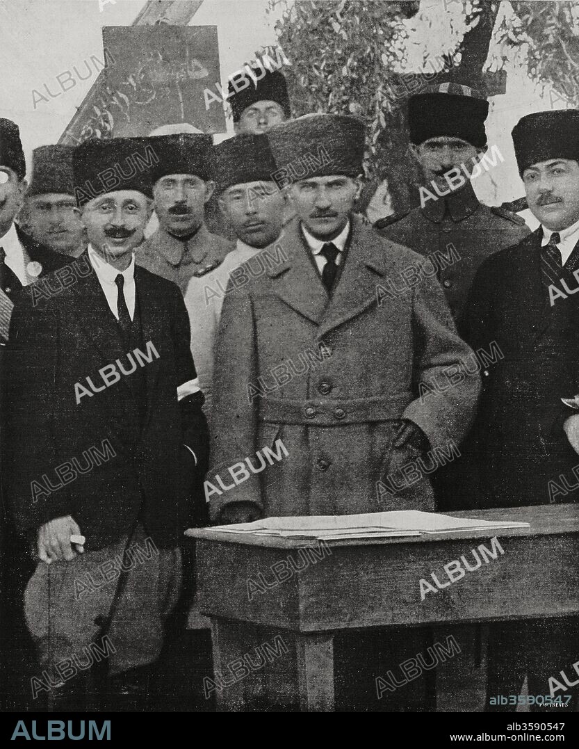 Turkish army officer and politician Mustafa Kemal Ataturk with his chief of staff, Turkey, from L'Illustrazione Italiana, Year XLIX, No 39, September 24, 1922.