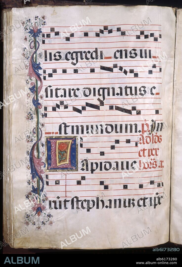 LIBRO DE CORO-S XV-PAGINA MINIADA CON LETRA CAPITULAR L.