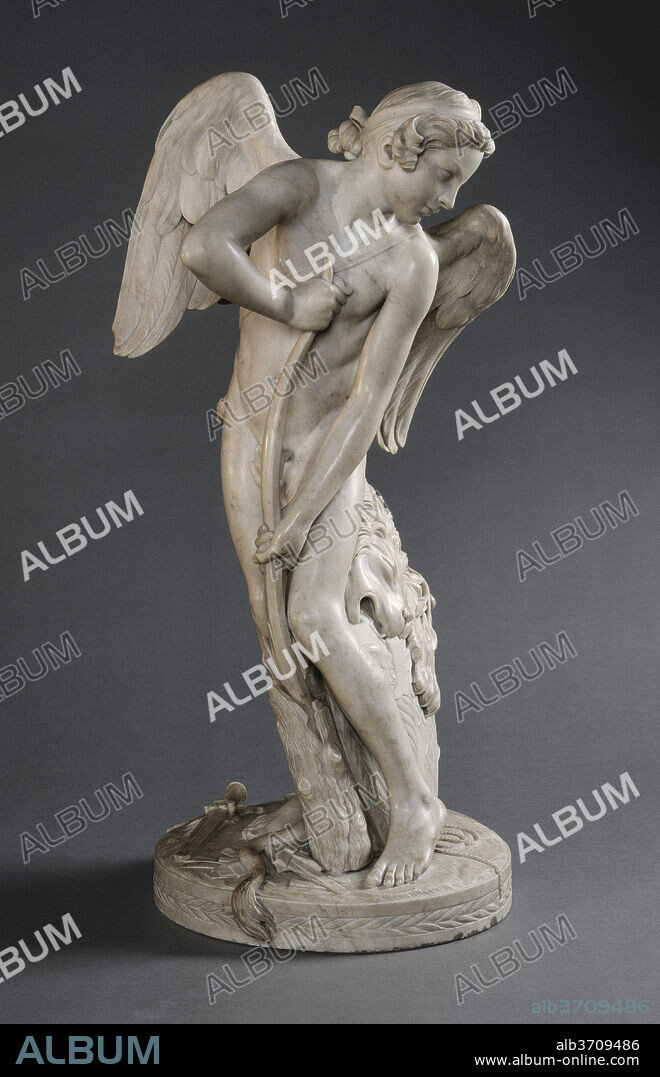 EDME BOUCHARDON. Cupid. Dated: 1744. Dimensions: overall: 74.3 × 35.56 × 31.75 cm (29 1/4 × 14 × 12 1/2 in.)  gross weight: 75 lb. (34.02 kg). Medium: marble.