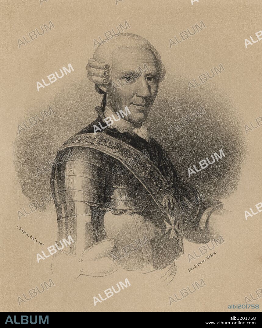 Carlos III (1716-1788). Rey de Nápoles y Sicilia. Rey de España desde 1759 a 1788, hijo de Felipe V. Grabado de 1870.