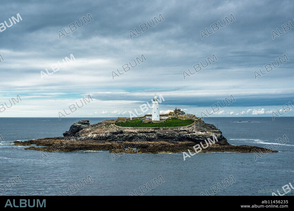 Godrevy Lighthouse on Godrevy Island in St. Ives Bay, Cornwall, England, United Kingdom, Europe.