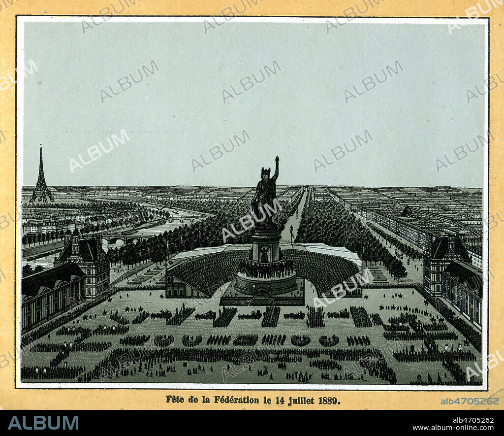 Fete de la Federation le 14 juillet 1889. Illustration de Emile BIN (1825-1897) pour Musee historique Les grandes scenes de l'Histoire de France de puis 1789 jusqu'a nos jours (Diorama des Buttes-Chaumont en 1889). Credit : IM/Kharbine-Tapabor.
