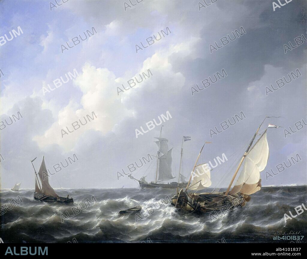 PETRUS JOHANNES SCHOTEL. Seascape from the Zeeland Waters, near the Island of Schouwen. Dating: 1825 - 1827. Measurements: h 73.1 cm × w 91.1 cm × t 2.9 cm; d 11.9 cm.