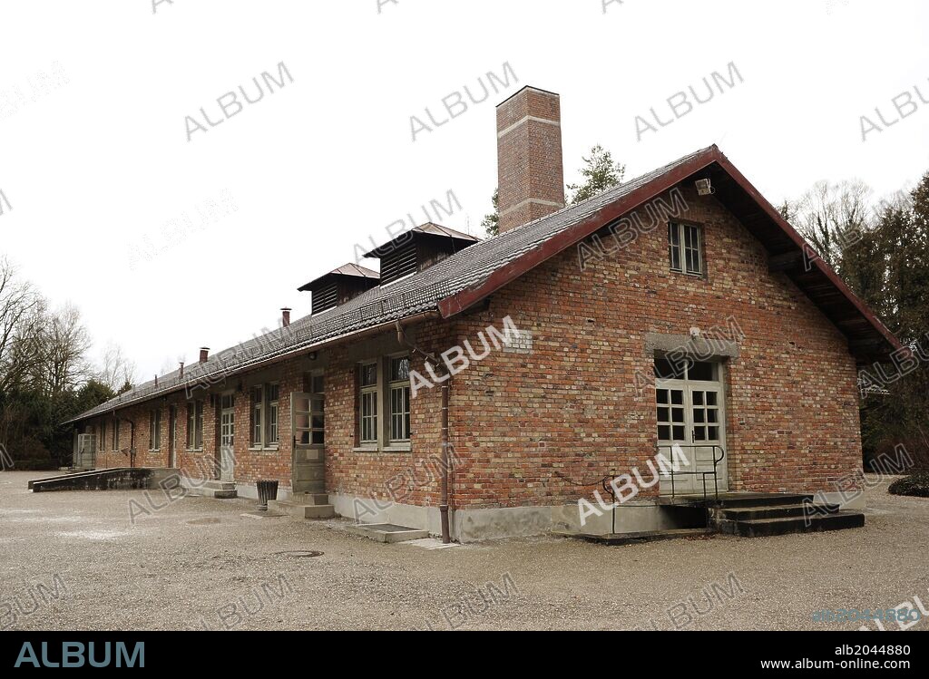 Campo de concentración nazi de Dachau. Actualmente funciona un Memorial y Museo sobre el Holocausto y la persecución política en el Tercer Reich. Edificio donde se encuentran los hornos crematorios y la cámara de gas. Alrededores de Dachao. Norte de Múnich. Baviera. Sur de Alemania.