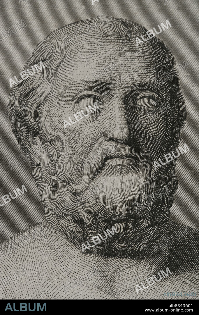 CHARLES GEOFFROY (1819-1882). FRENCH ENGRAVER.. Platón (428/427 a.C.-348/347 a.C.). Filósofo griego. Retrato. Grabado por Geoffroy. Historia Universal, por César Cantú. Tomo I, 1854.